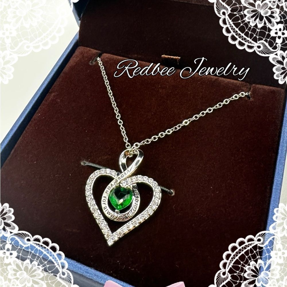 NIB Redbee‎ 18k GP, white gold over s925 "emerald" cz heart necklace!
